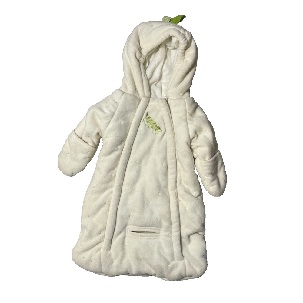 Bebe‎ d'Amour Ivory/Green Bunting fleece Hooded Peas in a Pod Snowsuit 0-6 mo